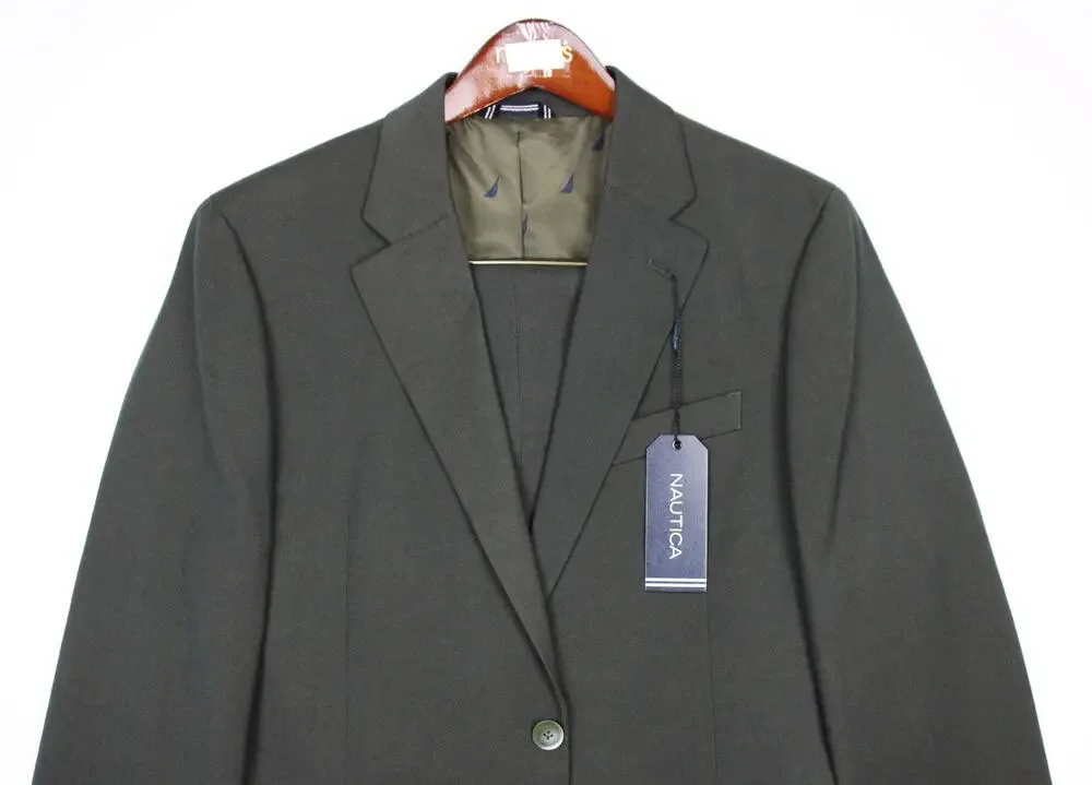 Nautica Suit Mens 38R 32W Olive Modern Fit GAFF Active Stretch 2 Piece NAF4452